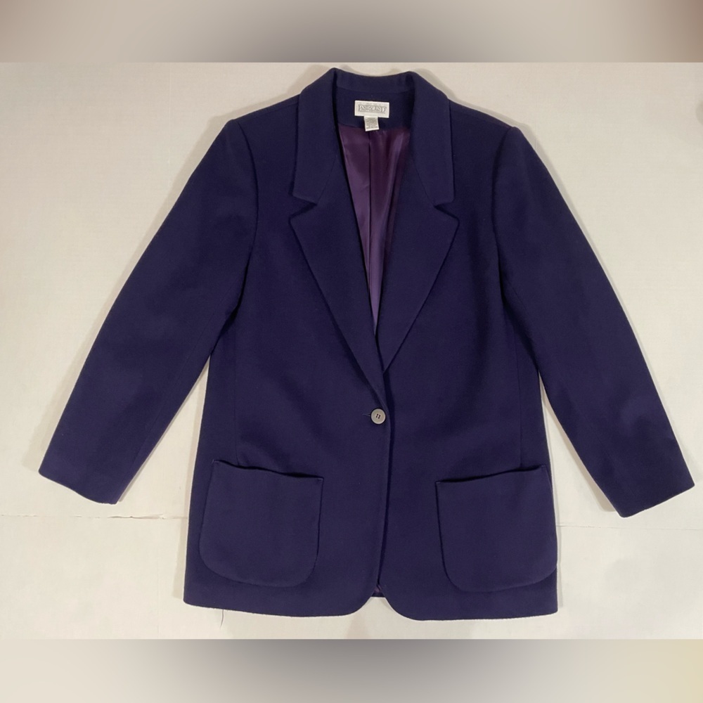 Lands’ End Deep Purple Wool & Cashmere Blend Blazer Coat Jacket Size 14 Tall
